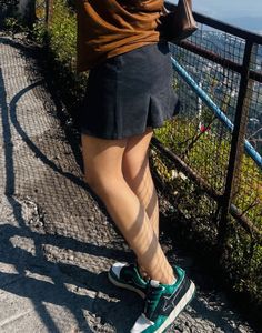 charcoal Pleated Denim Skirt