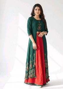 Elegant Green & Red Ethnic Gown