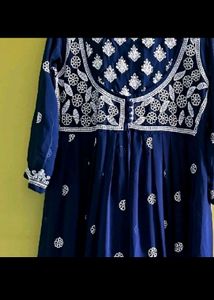 Navy Blue Chikan Kari Anarkali Kurta