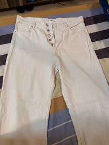 Mango Sustainable Wide Leg High Rise White Denim J