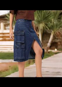 Cargo Denim Midi Skirt