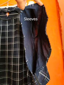 Navy Blue Checks Top Full Neck