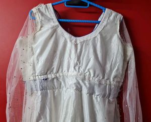 Elegant White &amp; Purple Anarkali Suit Gown