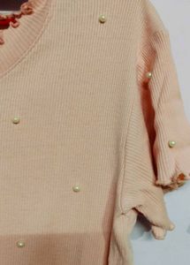 Peach Ribbed Ruffle Tee