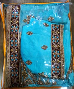 Elegant Blue Embroidered Saree