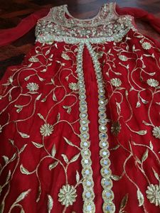 Very Beautiful Red Net Gown Heavy Embroidery