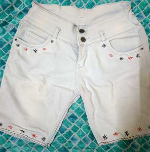 Embroidered High-Waisted Denim Shorts