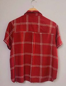 Red Checked Casual Half Sleeves ShirtCollar Women