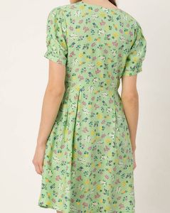 Women Green &amp; Yellow Floral Printed Fit and Flare