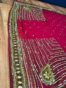 maroon heavy handwork  Beaded Saree