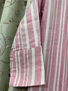 Pink &amp; White Striped Kurti with Embroidery