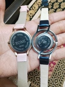 Two Hand Watch Pink And Dark Blue Colour