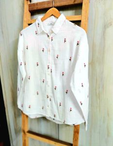 Floral White Shirt Cotton Size-38-40