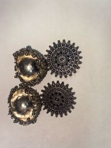 Silver Tone Boho Jhumka Earrings