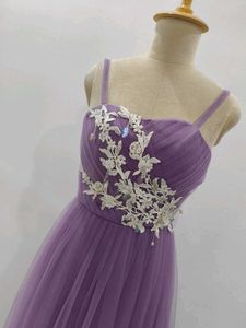 Elegant Lavender Tulle Maxi Dress with Embroidery