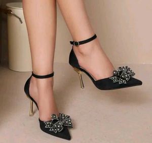 Black Embellished Bow Heels