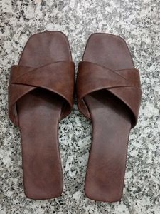 Brown Leather Slide Sandals