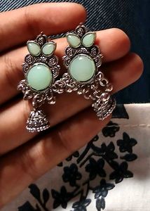 Oxidized Jhumka With Green embroiled