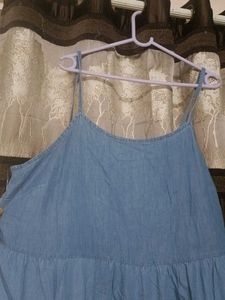 Chic Blue Denim Tiered Maxi Dress