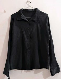 'Black Crinkled Button-Up Oversized Shirt'