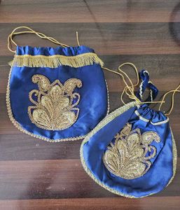 Elegant Blue Embroidered Pouch