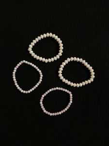 White Stone And Sleep Pink Bracelet Stack