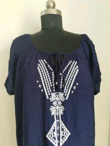 plus size Embroidered Navy Blue Top
