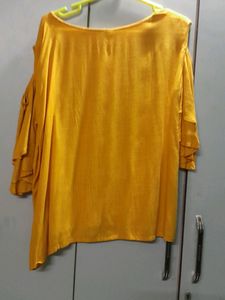 Yellow Cold Shoulder Cotton Top For Women (42/XXL)