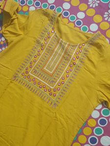 Mustard Colour Straight Fit Kurta For Women