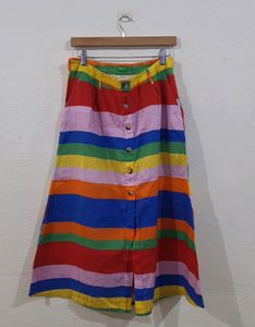 Benetton Striped Midi Skirt