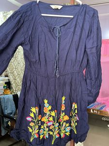 Navy Embroidered Tunic Top