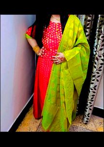 Red & Green party wear piece & dupatta in xl