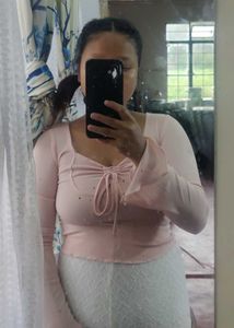 Pink Tie Front Long Sleeve Top