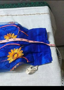 Blue with Pink Pattu Pavadai Set