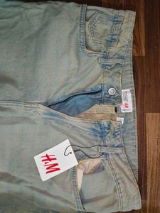 H&amp;M faded Green Washed Baggy Denim