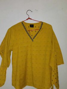 Yellow Print V-Neck Top