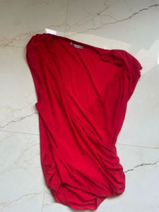 ZARA Red Draped Wrap-Style Top