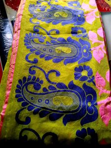 Green &amp; Pink Floral Print Saree