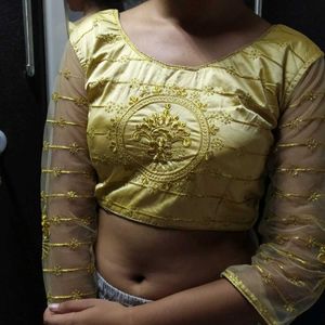Golden Embroidered Blouse back open