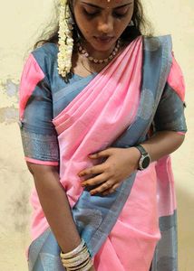 Elegant Pink & Gray Silk Saree