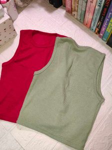 Pink &amp; Olive Cropped Tank Top Set