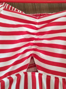 Red &amp; White Striped Puff Sleeve Maxi Dress