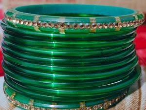 Green Bangles with Rhinestones