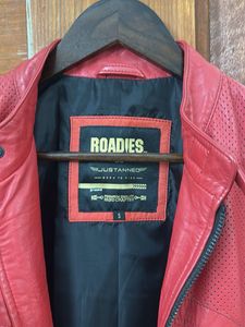 Red Perforated Leather Biker Jacket