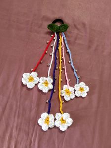 Crochet Hair Rubber Band With 6 Flowers