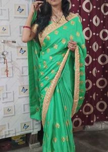 Elegant Green &amp; Gold Partywear Saree