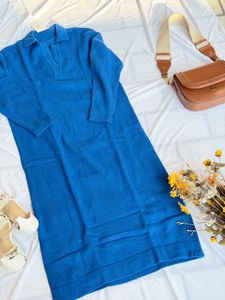 Blue Knit Midi Dress