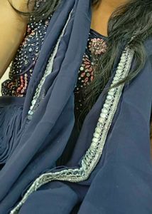 Blue crop top and skirt with dupatta