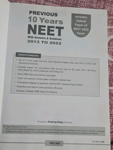 Previous 10 Years NEET Solved Papers(With Solution