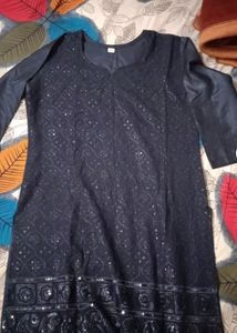 Women Navy Blue Embroidery Kurti